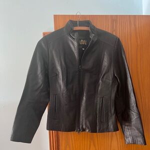 Black size Small Italian leather jacket made & purchase in Florence, Italy.